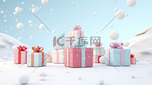 冬天圣诞雪地的礼物盒17