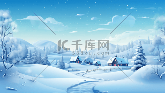 冬日田野里的雪景插画11