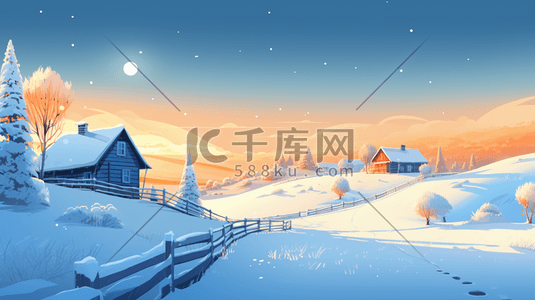 落日余晖映射下的冬季田野雪景4
