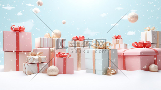 冬天圣诞雪地的礼物盒7