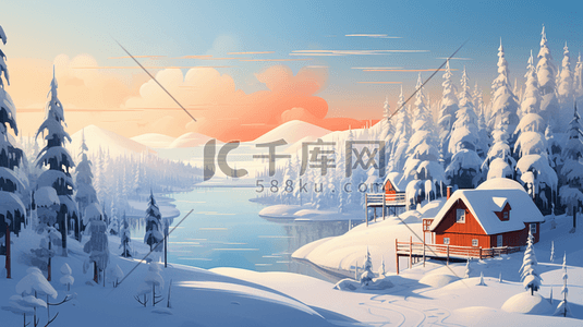 落日余晖映射下的冬季田野雪景2