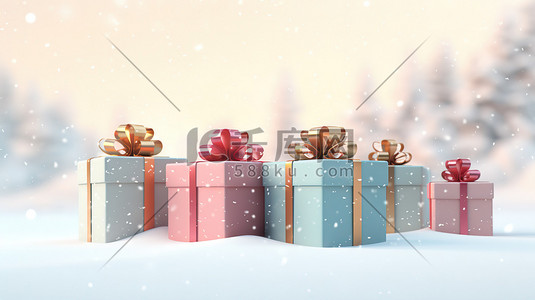 圣诞雪地插画图片_冬天圣诞雪地的礼物盒3