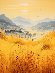 秋天远山金色的稻田14