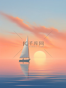 中央空调插画图片_日落时分海洋中央的帆船12