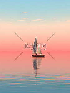 中央空调插画图片_日落时分海洋中央的帆船1
