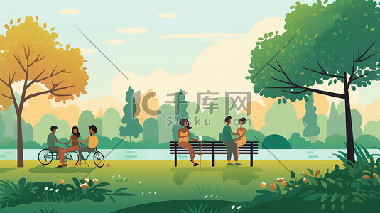 团建插画图片_城市公园里野餐聚会2