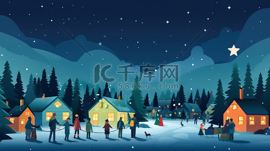 节日欢乐插画图片_圣诞主题节日欢乐场景13