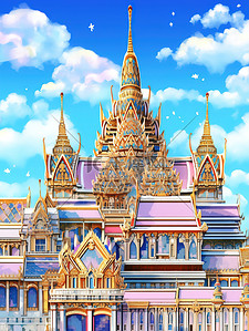 泰国皇宫插画图片_蓝天下的泰国大皇宫17