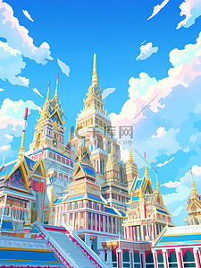 泰国皇宫插画图片_蓝天下的泰国大皇宫3