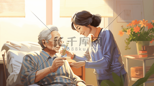 年节佳品插画图片_彩色重阳节陪伴老人插画21