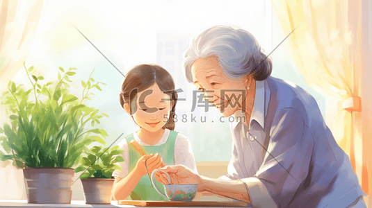 年节佳品插画图片_彩色重阳节陪伴老人插画27