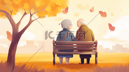 坐在公园长椅上的老年夫妇