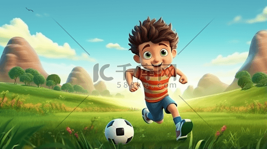 踢足球的阳光小男孩插画10