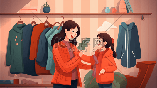 展柜插画图片_卡通感冬季羽绒服人物插画3