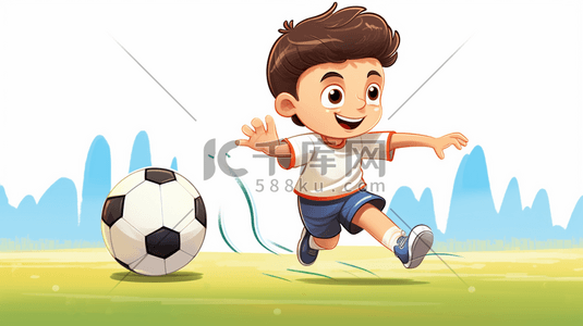 卡通足球男孩插画图片_踢足球的男孩卡通插画8
