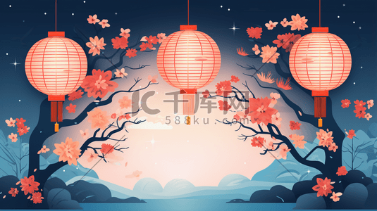 红色中国风节日喜庆卡通灯笼插画2