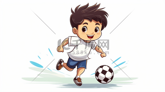 男孩开心插画图片_踢足球的男孩卡通插画44
