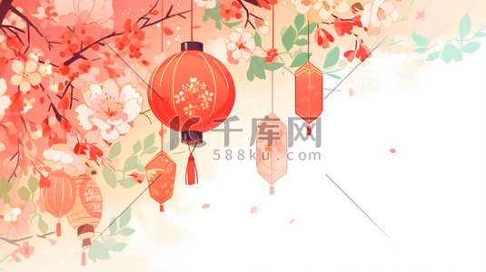 红色中国风灯笼插画18
