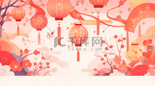 红色中国风灯笼插画11