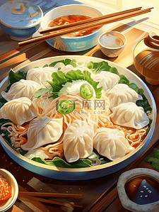 菜谱菜谱插画图片_中式菜谱面条饺子小笼包6