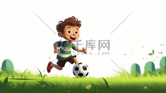 踢足球的阳光小男孩插画22