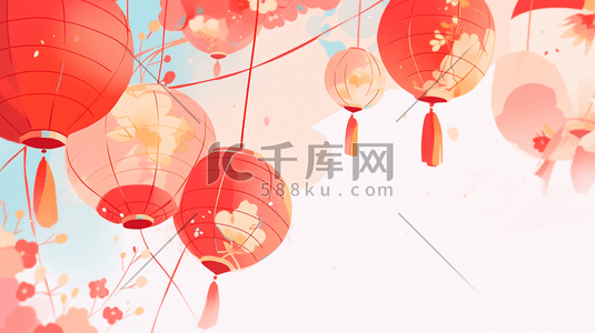 红色中国风灯笼插画6