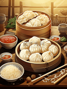 菜谱菜谱插画图片_中式菜谱面条饺子小笼包7