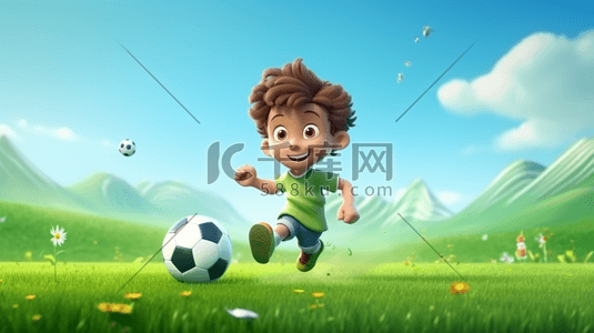 踢足球的阳光小男孩插画19