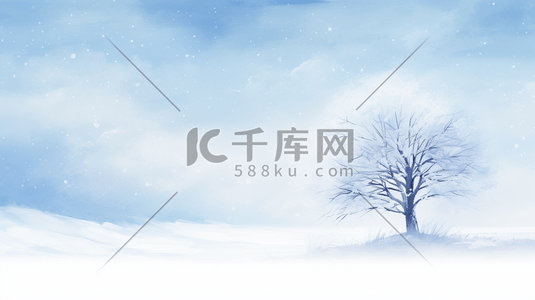 大树插画图片_唯美冬天大雪大寒雪中的大树风景场景插画