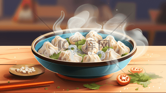 器皿插画图片_中国风热腾腾的蒸饺插画2