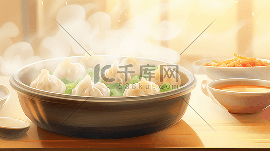古带器皿插画图片_中国风热腾腾的蒸饺插画1