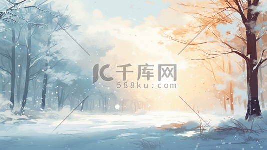 冬天森林插画图片_唯美冬天大雪大寒雪中森林树林风景场景插画