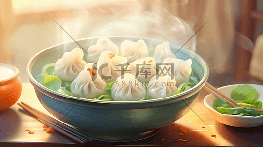 古带器皿插画图片_中国风热腾腾的蒸饺插画6