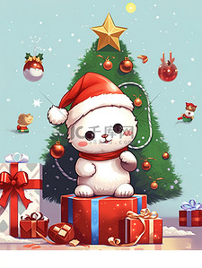 可爱卡通猫节日快乐圣诞节8
