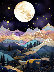 黄昏天空中的山脉画深紫色1
