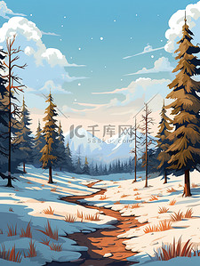 冬天森林插画图片_冬天森林松树雪景4