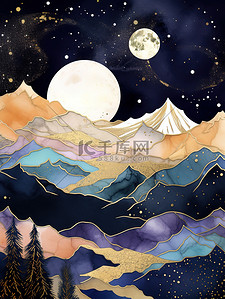 黄昏天空中的山脉画深紫色13