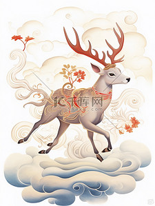 奔跑的鹿插画图片_奔跑的鹿中国风插画7