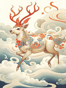 奔跑的鹿插画图片_奔跑的鹿中国风插画10