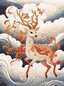奔跑的鹿插画图片_奔跑的鹿中国风插画14