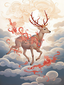 奔跑的鹿插画图片_奔跑的鹿中国风插画5