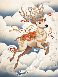 奔跑的鹿插画图片_奔跑的鹿中国风插画9