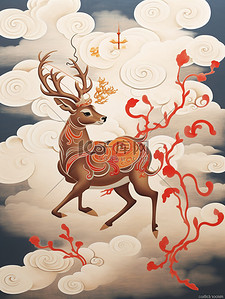 奔跑的鹿插画图片_奔跑的鹿中国风插画13
