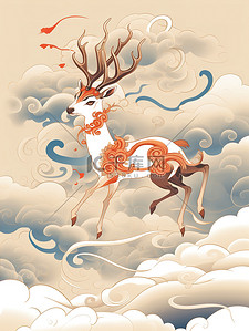 奔跑的鹿插画图片_奔跑的鹿中国风插画6