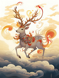 奔跑的鹿插画图片_奔跑的鹿中国风插画3