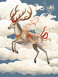 奔跑的鹿插画图片_奔跑的鹿中国风插画8