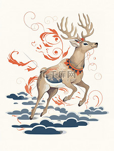 奔跑的鹿中国风插画2