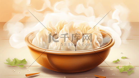 中国传统冬至插画图片_中国传统面食美食插画6