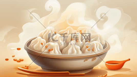 中国传统冬至插画图片_中国传统面食美食插画2
