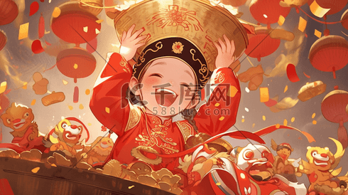 红色庆祝节日儿童喜悦插画11春节